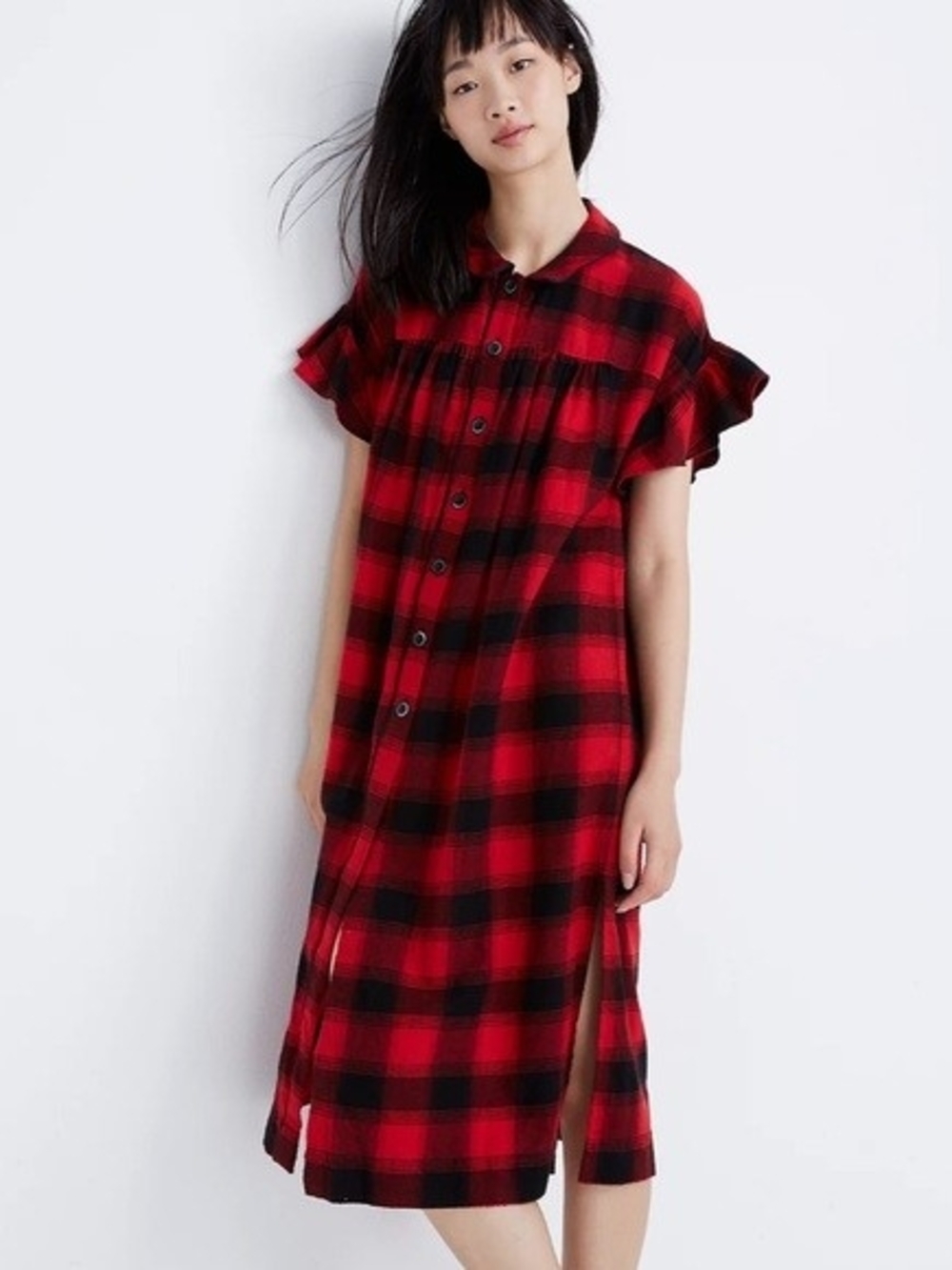 Madewell Red Buffalp Plaid Midi Nightdress In Small